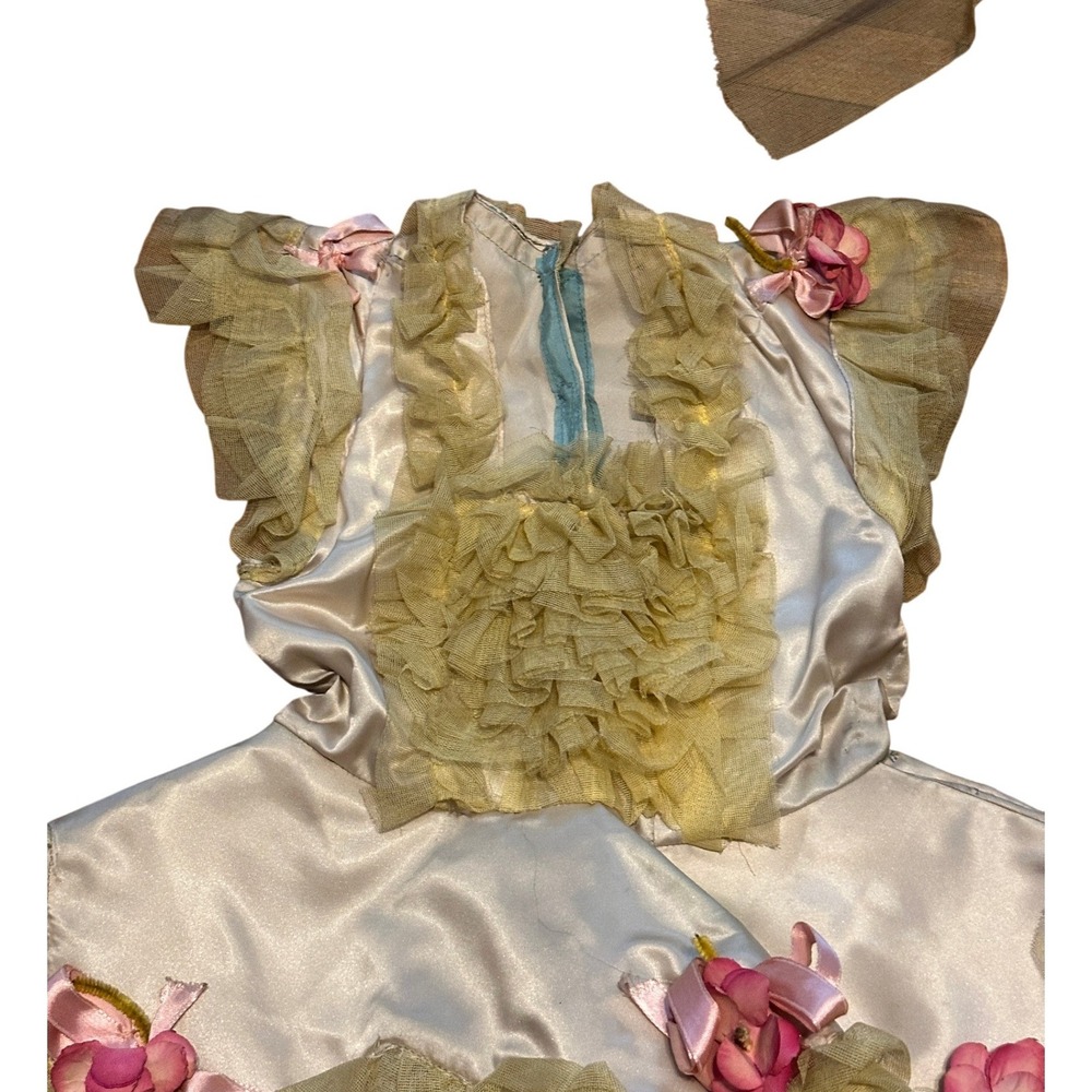 Vintage 40s Girls Costume Dance Theatre Dress Bonnet Tulle Ruffles Satin JS - Picture 5 of 13